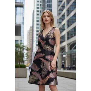 Etcetera Black Metallic Feather Print Gala Dress Size 0